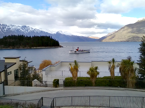 The TSS Earnslaw cruises past Pepper's Beacon