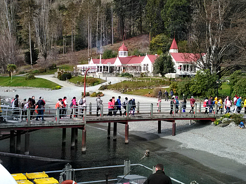 Passengers disembarking the TSS Earnslaw at Walter Peak Station on Lake Wakatipu