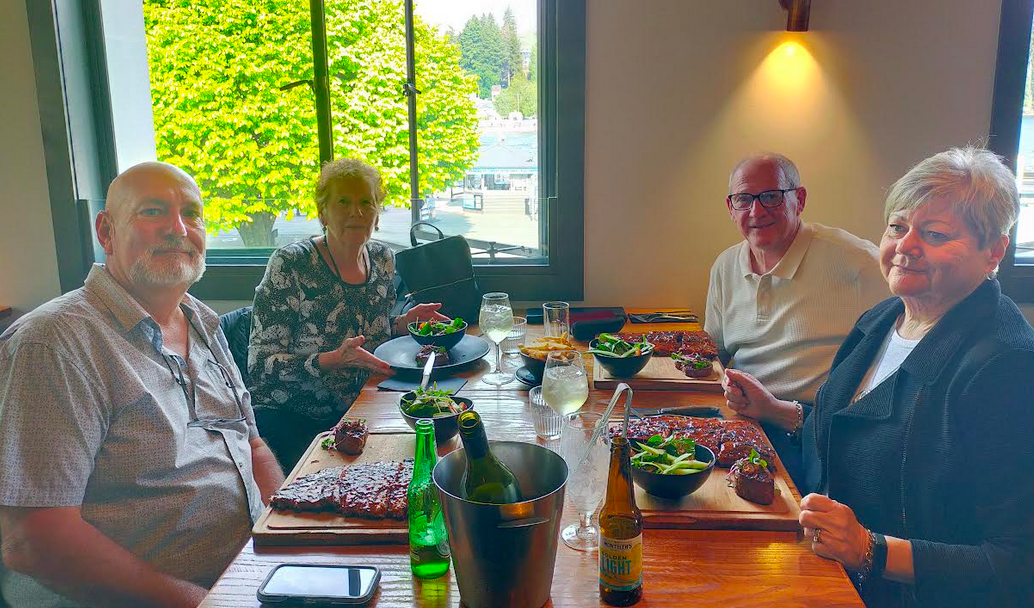 Here we are enjoying a meal with friends at Flame Bar and Grill Queenstown
