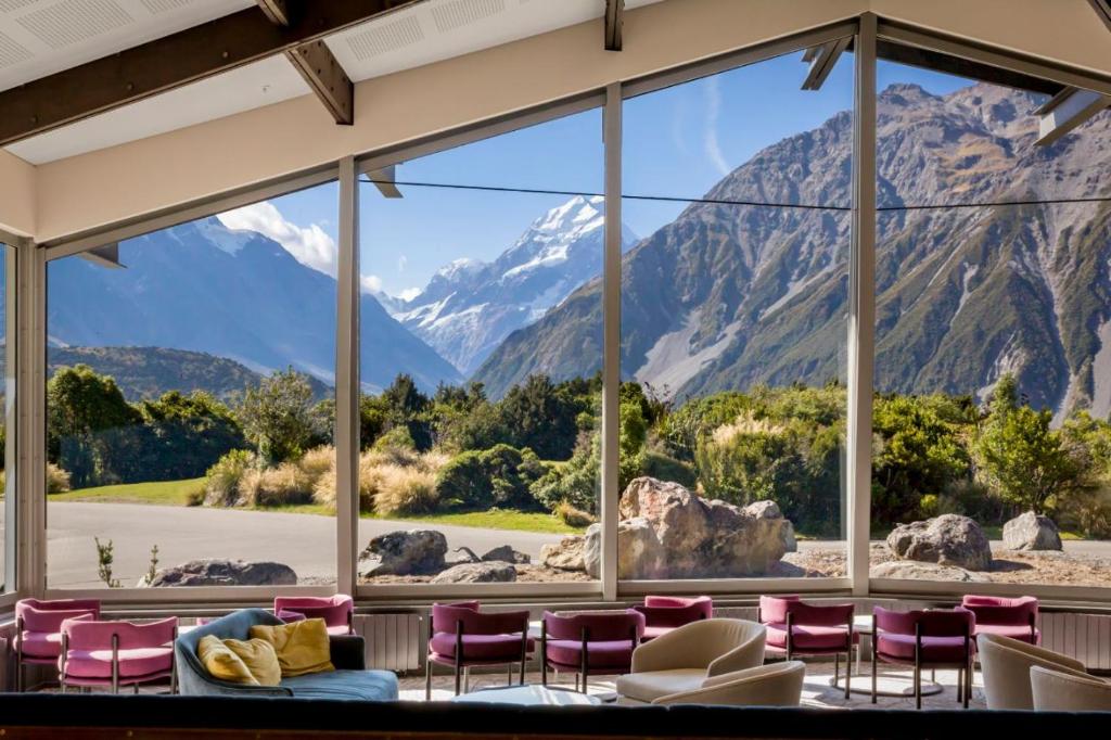 Aoraki Mt Cook viewed from The Hermitage Dining Room Aoraki Mt Cook viewed from The Hermitage Dining Room