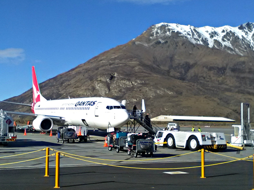 What a backdrop! Queenstown airport with the Remarkables in the background.