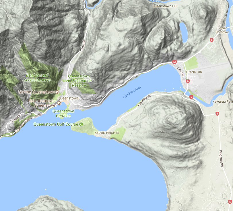 Queenstown Google Map Copyright Google 2017