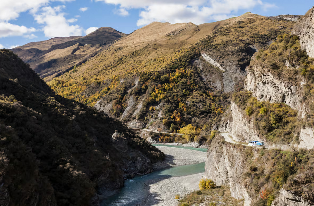 Driving in through Skipper's Canyon on the Shotover River whitewater rafting trip