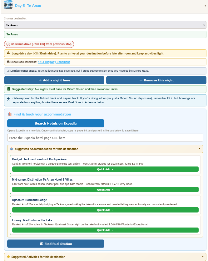 Itinerary screenshot Itinerary screenshot