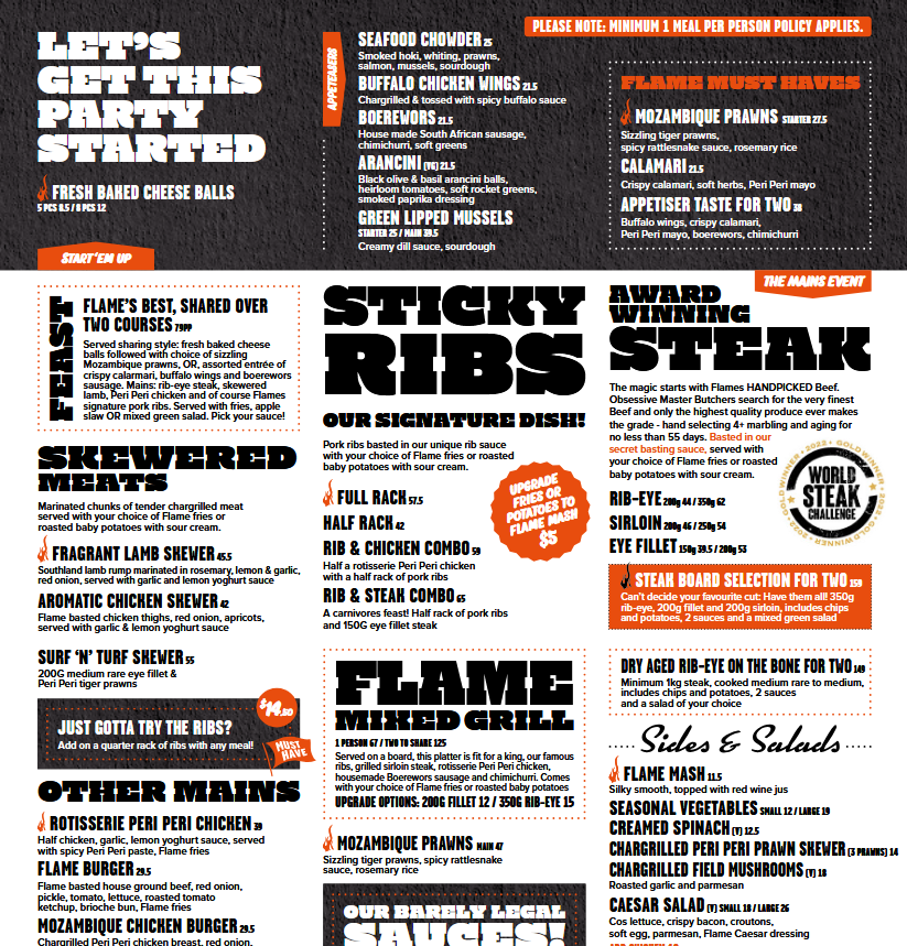 Flame Bar And Grill Dinner Menu Nov 2025