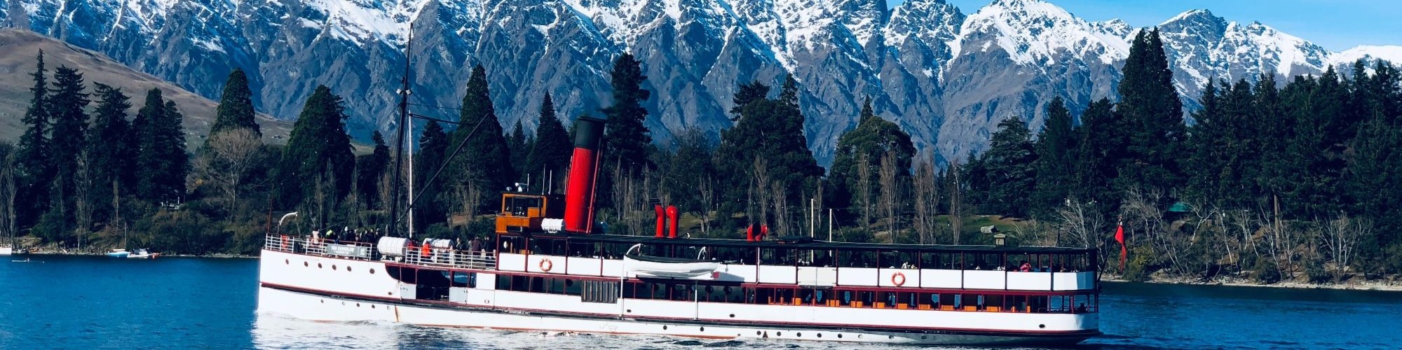 TSS Earnslaw on Lake Wakatipu with the Remarkables
