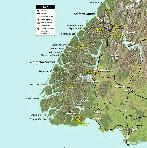 Fiordland map courtesy fiordland.org.nz