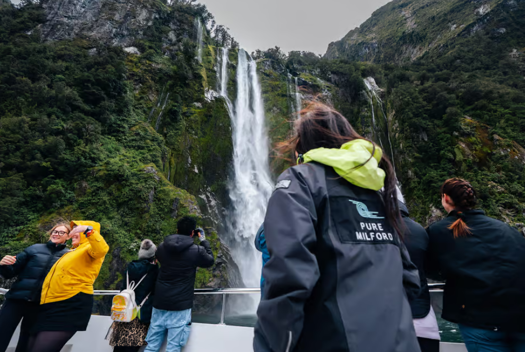 The waterfalls are running at Milford Sound The waterfalls are running at Milford Sound