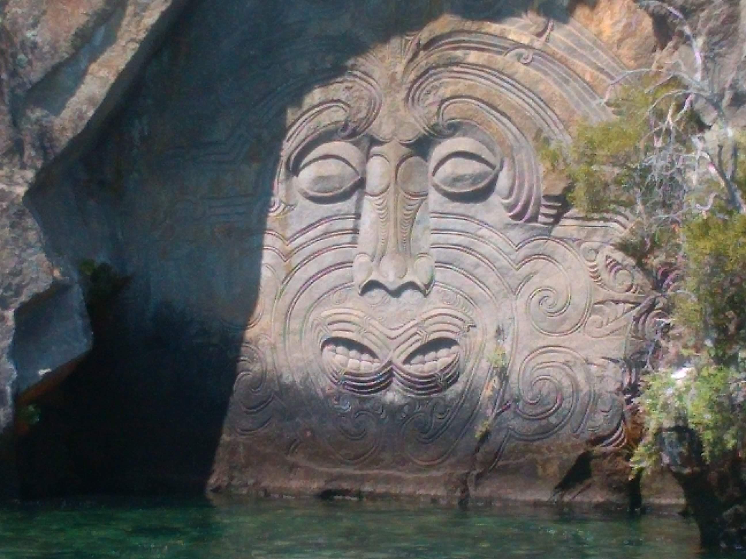 Maori Rock Carvings at Mine Bay near Taupo.